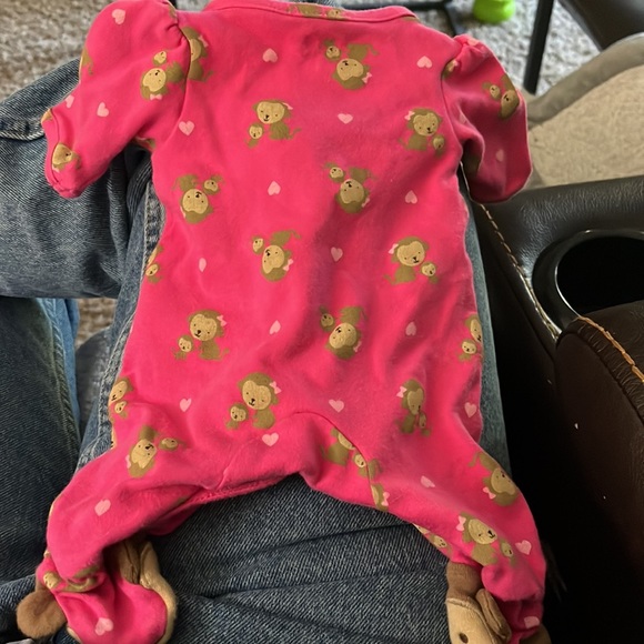 Child of Mine by Carter’s pink monkey footie pajamas preemie - Picture 4 of 4